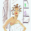 Woman In Curlers And Towel Looking Painting by Ikon Images Woman In Curlers And Towel Looking Painting by Ikon Images