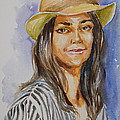 Woman with straw hat Painting by Jyotika Shroff Woman with straw hat Painting by Jyotika Shroff