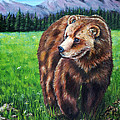 Grizzly Bear In Field Of Flowers Painting by Michelle Wrighton