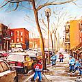 Montreal Street With Six Boys Playing Hockey by Carole Spandau Montreal Street With Six Boys Playing Hockey by Carole Spandau