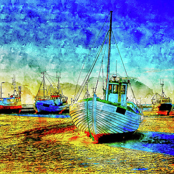 Boats port watercolor