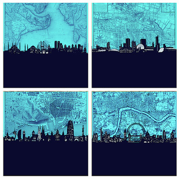 City skyline map turquoise