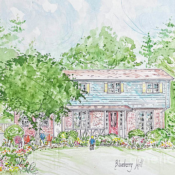 House  Rendering Etc Drawn and Painted by Hand