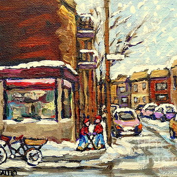 Scenes De Rue Montreal Quebec  -petits Formats-small Format Paintings Of Montreal
