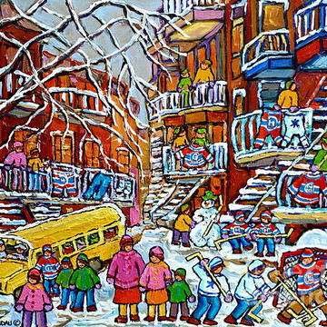 Whimsical Canadian Streets Stores and Hockey Art