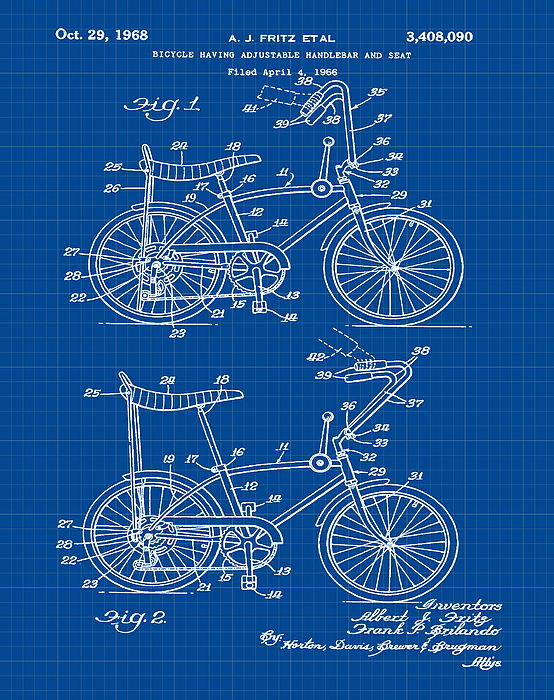 1968 Schwinn Stingray Patent in Blueprint Yoga Mat by Bill Cannon