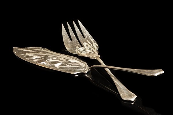 Fish knife and fork made of silver with engravings #1 Jigsaw