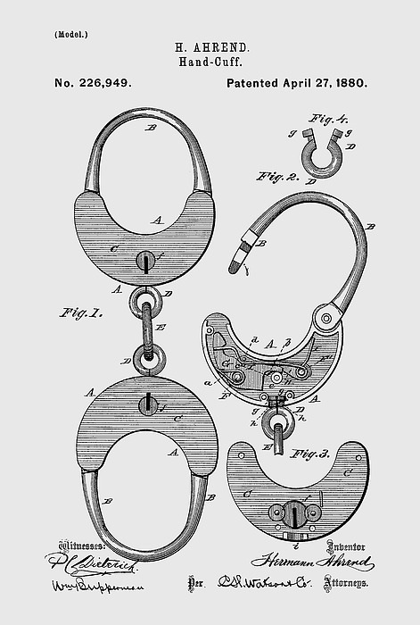 Hand Cuff Patent 1880 Photograph