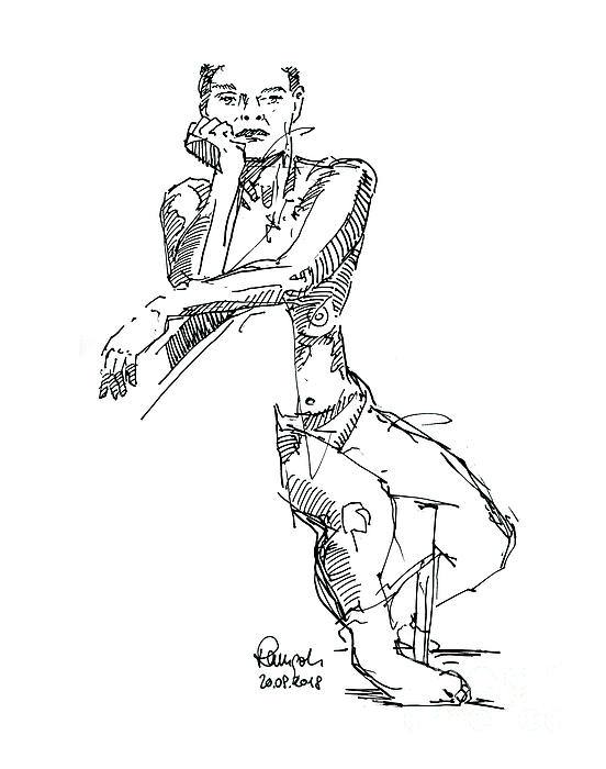 Male Figure Drawing Sitting Pose Fountain Pen Ink #1 Wood Print by Frank  Ramspott - Pixels Merch