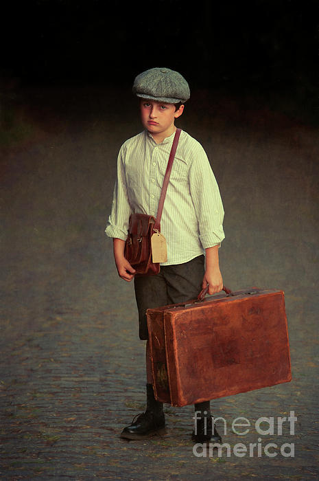 Man Holding A Vintage Leather Suitcase In Winter Snow Kids T-Shirt by Lee  Avison - Fine Art America