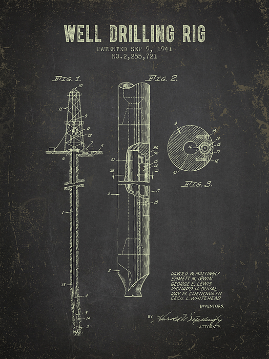 Aged Pixel - 1941 Well Drilling Rig Patent - Dark Grunge