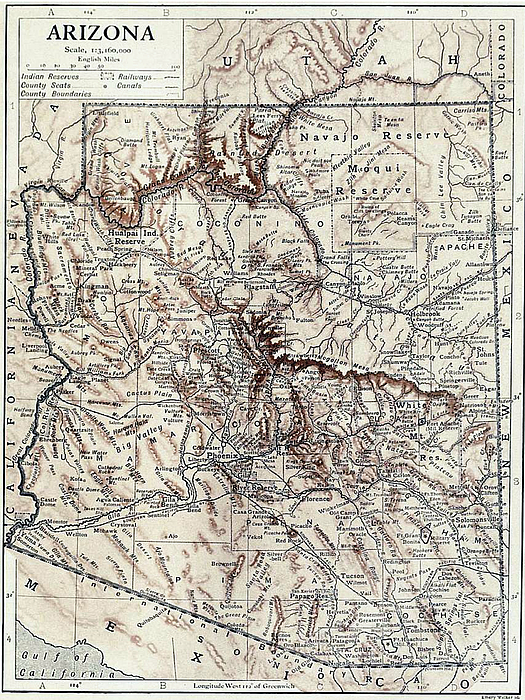 Vintage Map of Arizona T-Shirt by CartographyAssociates - Pixels