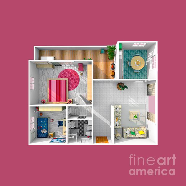 3d Furnished Home Apartment Fuchsia 2104 Digital Art