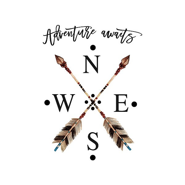 Adventure Waits Typography Arrows Compass Cardinal Directions Digital Art