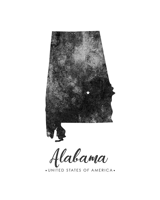 Alabama State Map Art - Grunge Silhouette Mixed Media