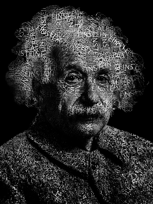 Albert Einstein Text Portrait - Typographic face poster with the ...