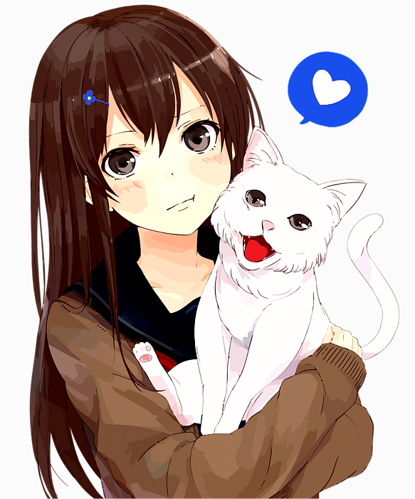 anime girl holding cat