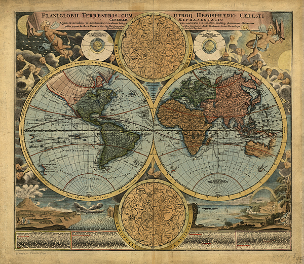 Antique Maps - Old Cartographic maps - Antique Map of the World, Double ...