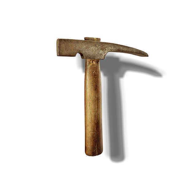 Antique Plumb Masonry Hammer On White Photograph
