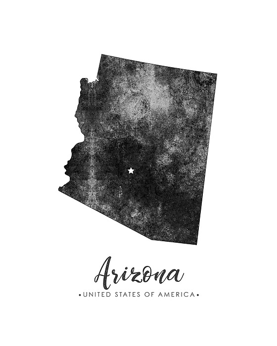 Arizona State Map Art - Grunge Silhouette Mixed Media