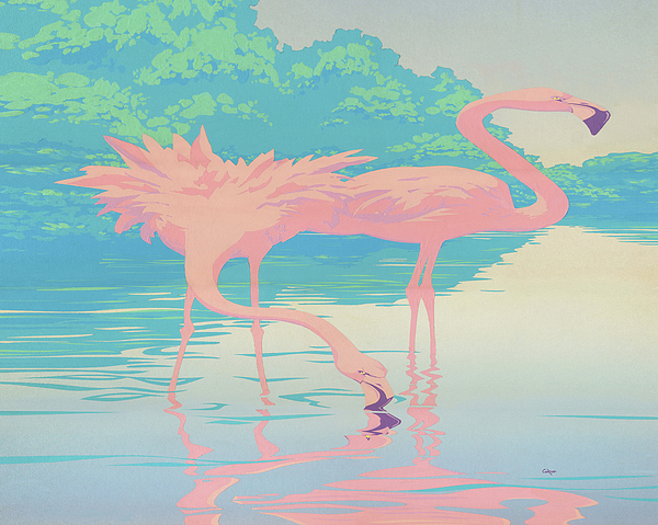 Square Format - Pink Flamingos retro pop art nouveau tropical bird 80s ...