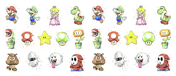 Mario Characters in Watercolor Spiral Notebook by Olga Shvartsur - Fine Art  America