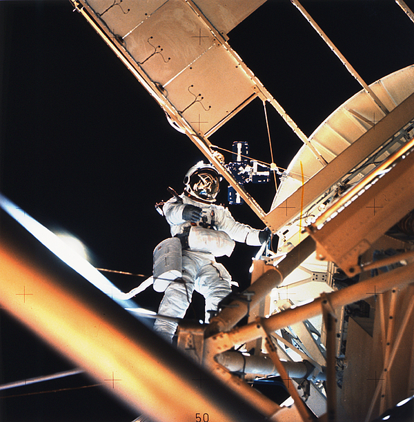 Astronaut Spacewalk at Skylab Shower Curtain by Steve Kearns - Pixels