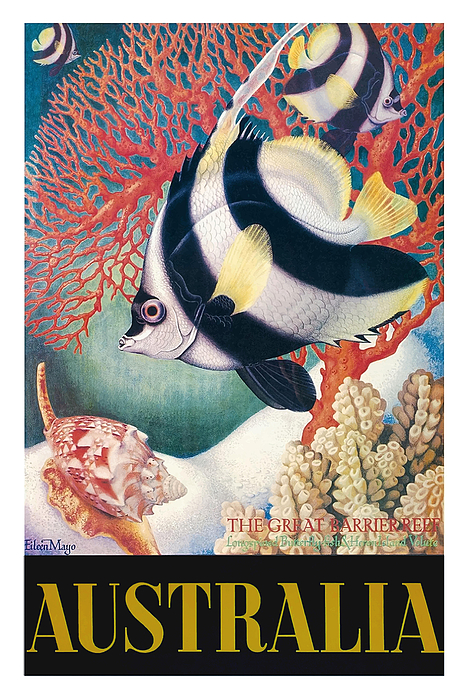 Australia Great Barrier Reef Vintage World Travel Poster by Eileen Mayo T- Shirt by Retro Graphics - Fine Art America