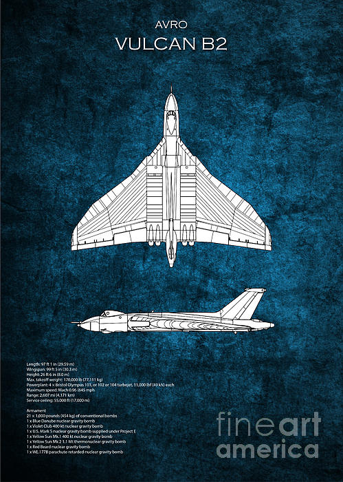 Avro Vulcan Blueprint Greeting Card by Airpower Art