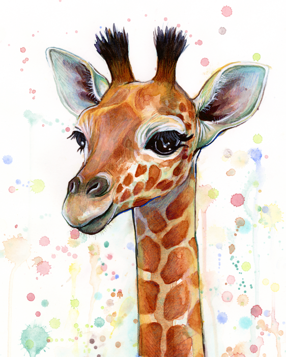 Baby Giraffe Watercolor Women's T-Shirt by Olga Shvartsur - Pixels
