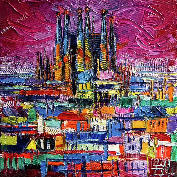 BARCELONA COLORS Sagrada Familia by Night modern impressionist stylized ...
