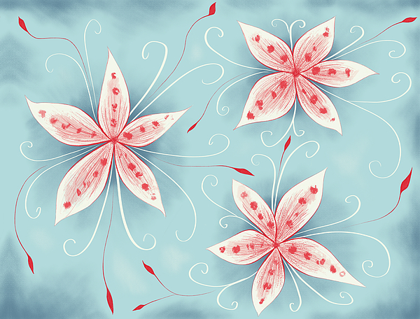 Beautiful Abstract White Red Flowers Digital Art