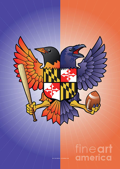 Birdland Baltimore Raven and Oriole Maryland Crest Greeting Card