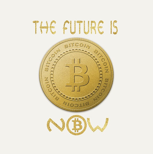 Bitcoin Symbol Logo The Future Is Now Quote Typography Digital Art