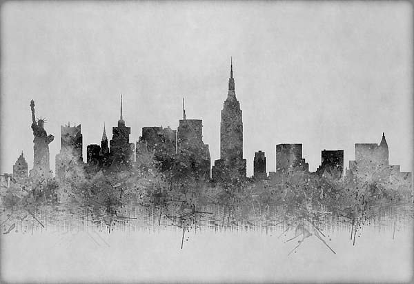 Black And White New York Skylines Splashes And Reflections Digital Art