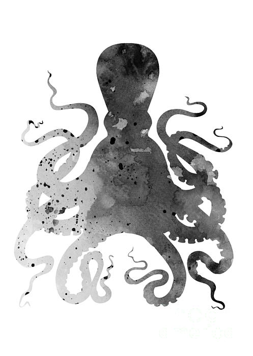 Black Octopus Silhouette Watercolor Painting Greeting Card For Sale By Joanna Szmerdt