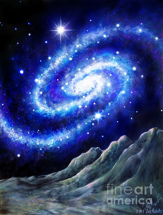 Neon-blue galaxy. Bright stars by Sofia Goldberg