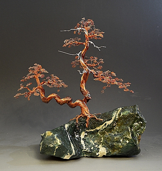 Nature's Beauty in Copper Wire & Stone Bonsai Tree Sculpture by