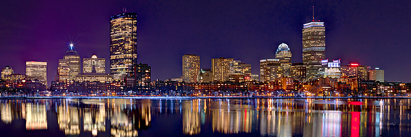 Jon Holiday - Boston Back Bay Skyline at Night 2017 Color Panorama 1 to 3 ratio