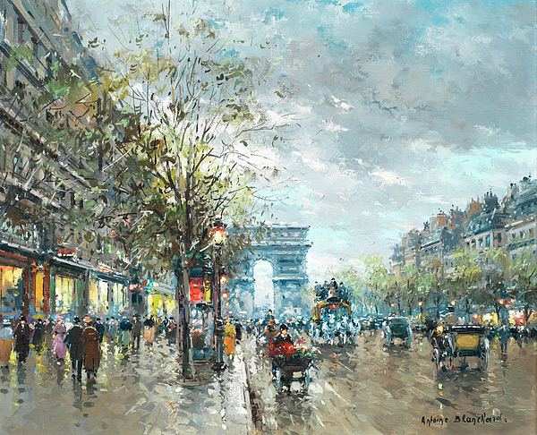 Champs Elysees Avenue, Paris Greeting Card by Antoine Blanchard