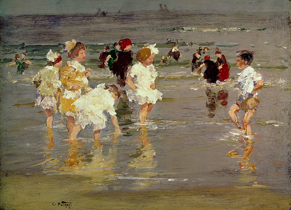 Children on the Beach Tapestry by Edward Henry Potthast Fine Art