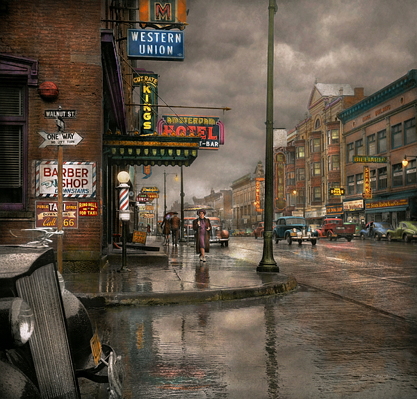 City - NY - Times Square on a rainy day 1943 Art Print by Mike Savad - Fine  Art America