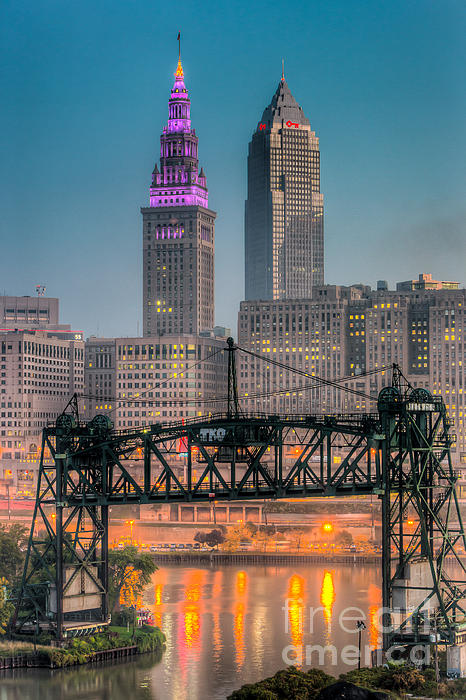 Cleveland Skyline at Sunrise I Shower Curtain by Clarence Holmes