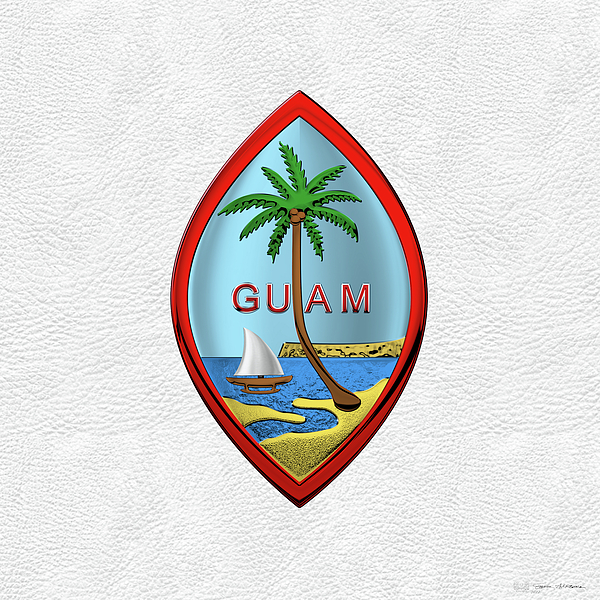 Coat of Arms of Guam - Guam State Seal over White Leather Greeting