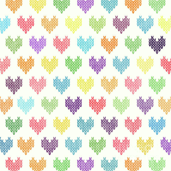 Colorful Knitted Hearts Digital Art