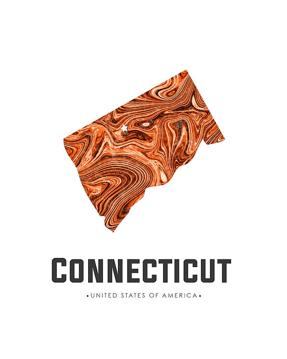 Connecticut Map Art Abstract In Brown Mixed Media