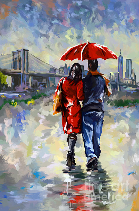 Tim Gilliland - couple walking in the rain New York Brooklyn bridge
