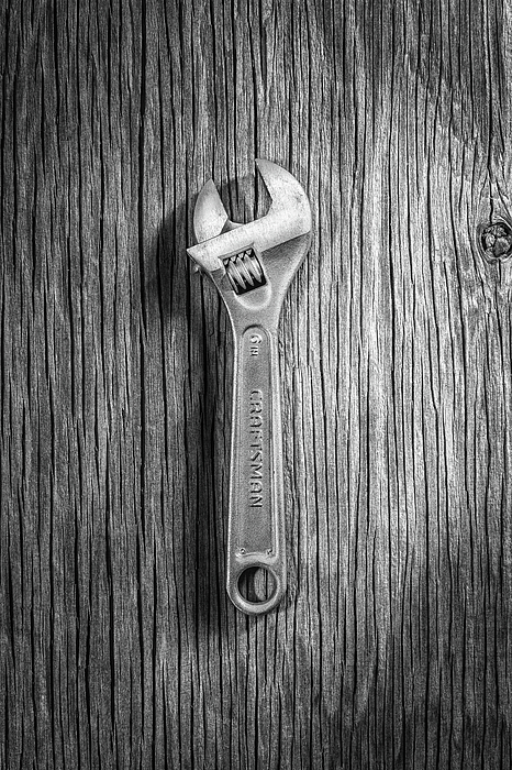 Craftsman Adjustable Wrench On Plywood 67 In Bw Photograph
