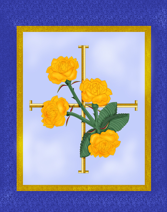 Crusader Cross And Four Gospel Roses Painting