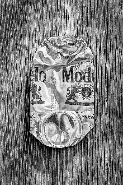 Crushed Beer Can Especial On Plywood 82 In Bw Photograph